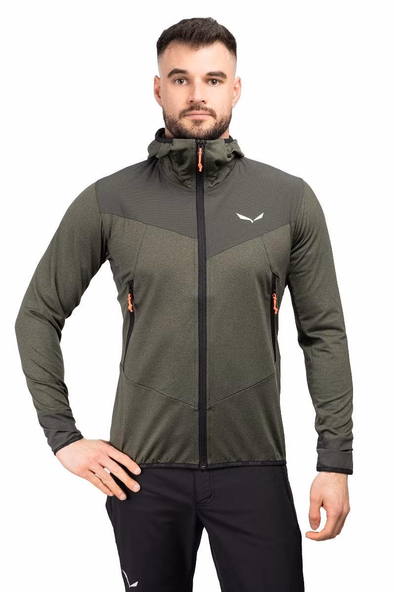 BLUZA AGNER HYBRID PL DST FZ HOODY-DARK OLIVE MELANGE-0910
