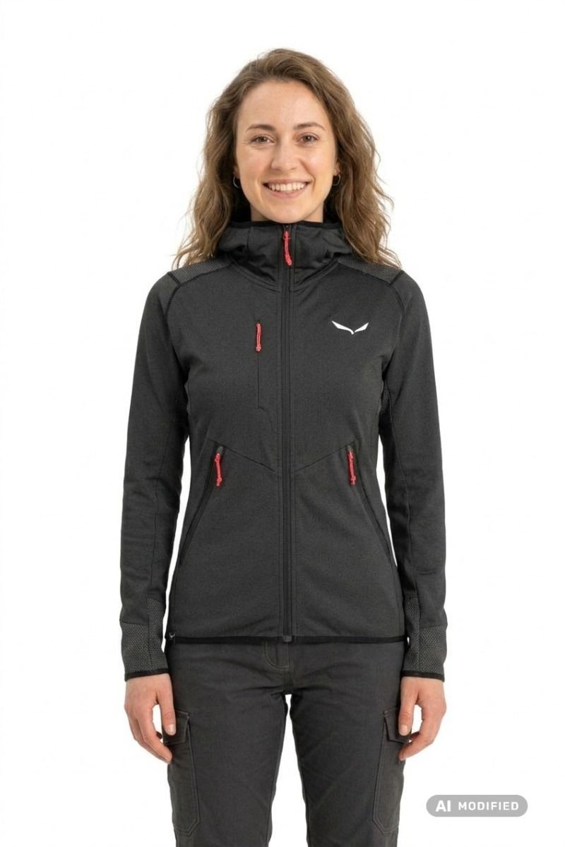 BLUZA AGNER HYBRID PL DST FZ HOODY WOMEN-BLACK OUT MELANGE
