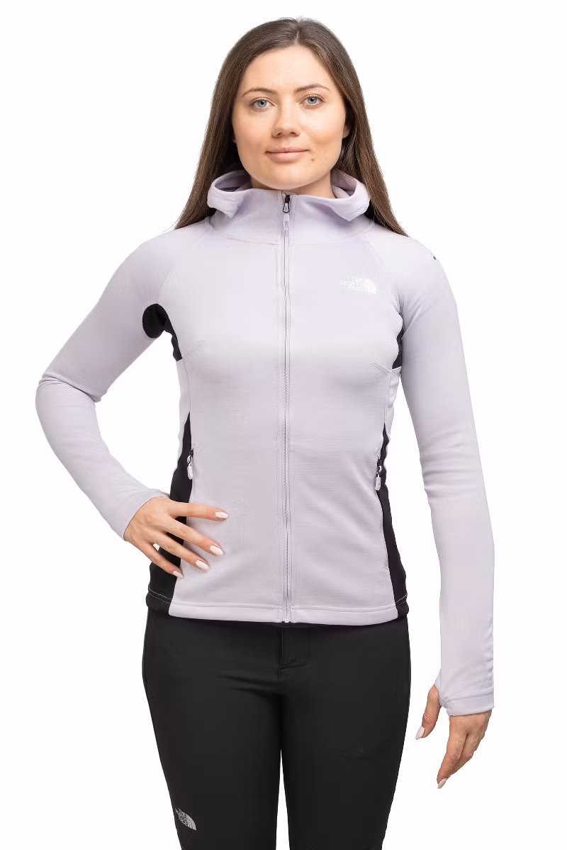 BLUZA AO MIDLAYER FZ HOODIE WOMEN-LAVENDER FOG WHITE HEATHER-TNF BLACK HEATHER