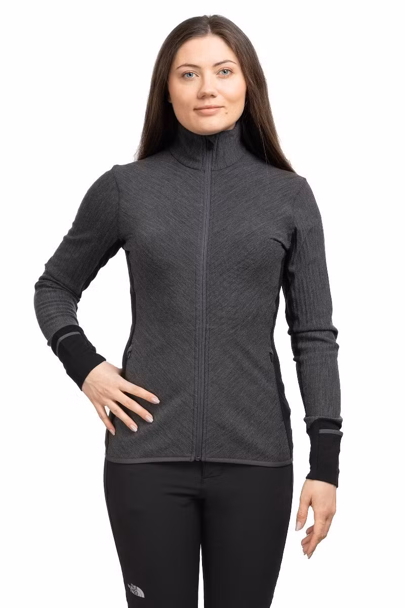 BLUZA DESCENDER LS ZIP WOMEN-JET HTHR-BLACK