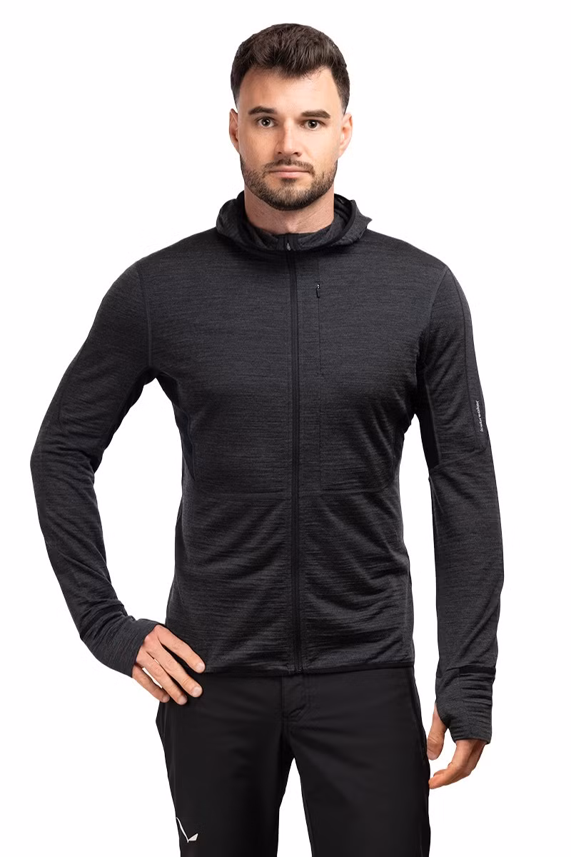 BLUZA MERINO 200 REALFLEECE DESCENDER LS ZIP HOODIE-JET HTHR-BLACK-CB