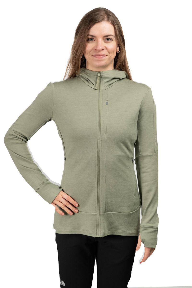 BLUZA MERINO 260 QUANTUM LS ZIP HOODIE WOMEN-LICHEN