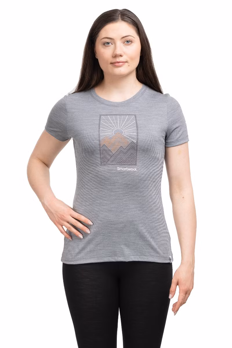 KOSZULKA MERINO SPORT 150 ALPINE START SS GRAPHIC TEE WOMEN-LIGHT GRAY HEATHER