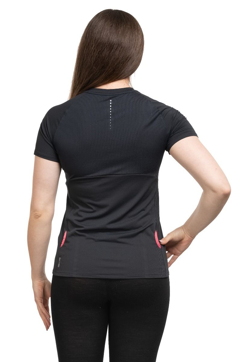 KOSZULKA DO BIEGANIA AXALP TRAIL CREW NECK SS 1/2 ZIP WOMEN-BLACK-PARADISE PINK