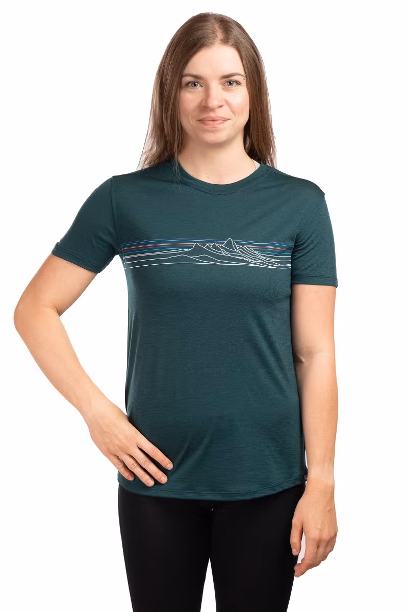 KOSZULKA CAP COOL MERINO GRAPHIC WOMEN-STRATA STRIPE-CASCADE GREEN