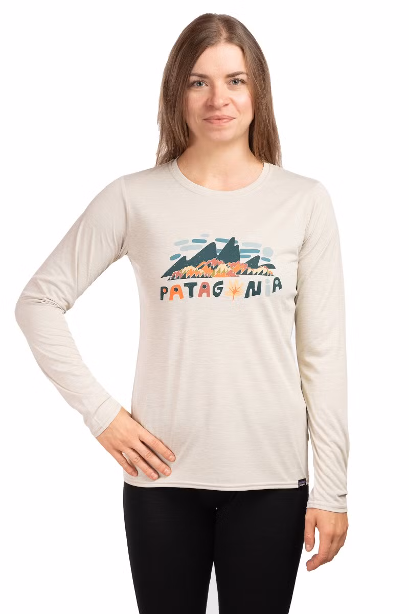 KOSZULKA LONG-SLEEVED CAP COOL DAILY GRAPHIC WOMEN-FITZ ROY FOLIAGE-PUMICE X-DYE