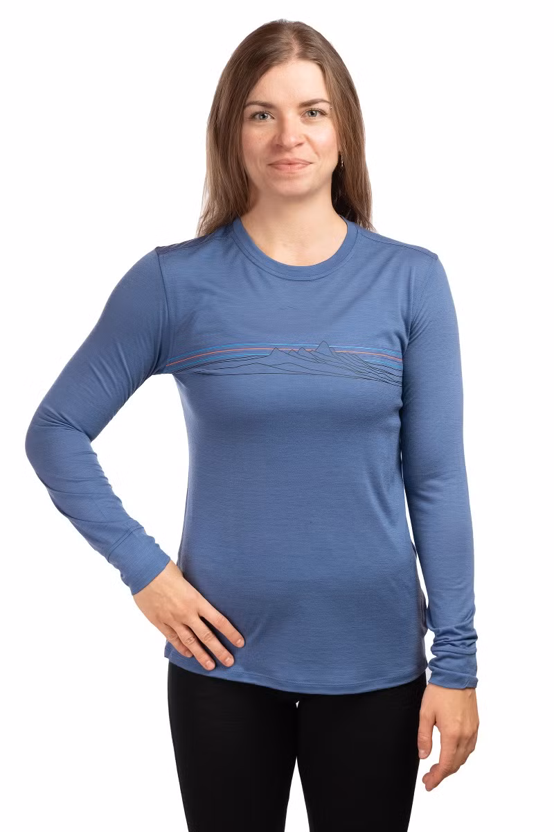 KOSZULKA L/S CAP COOL MERINO GRAPHIC WOMEN-STRATA STRIPE-CURRENT BLUE