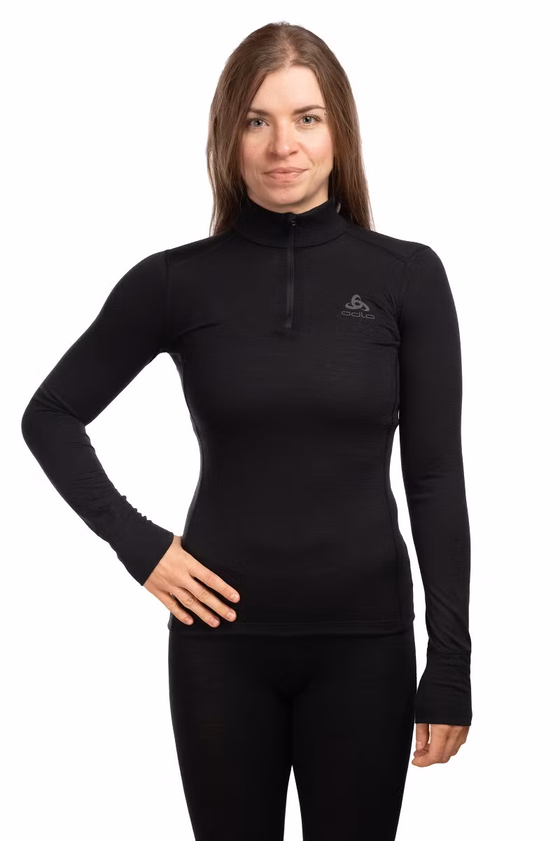 KOSZULKA MERINO 200 BL TOP TURTLE NECK LS HALF ZIP WOMEN-BLACK