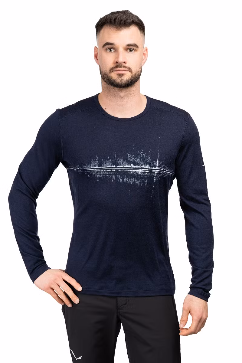 KOSZULKA MERINO 200 OASIS LS CREW SNOW WAVE-MIDNIGHT NAVY