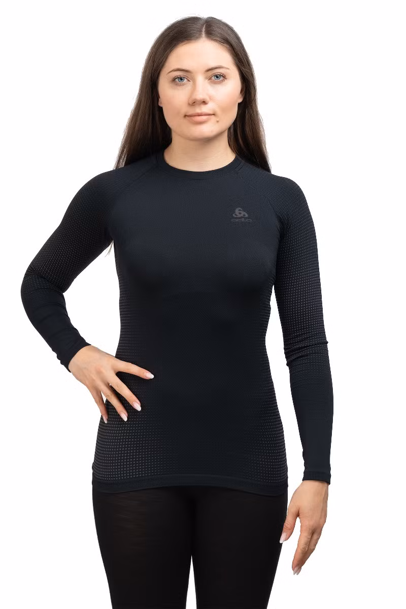 KOSZULKA PERFORMANCE WARM ECO BL TOP CREW NECK LS WOMEN-BLACK-ODLO GRAPHITE GREY