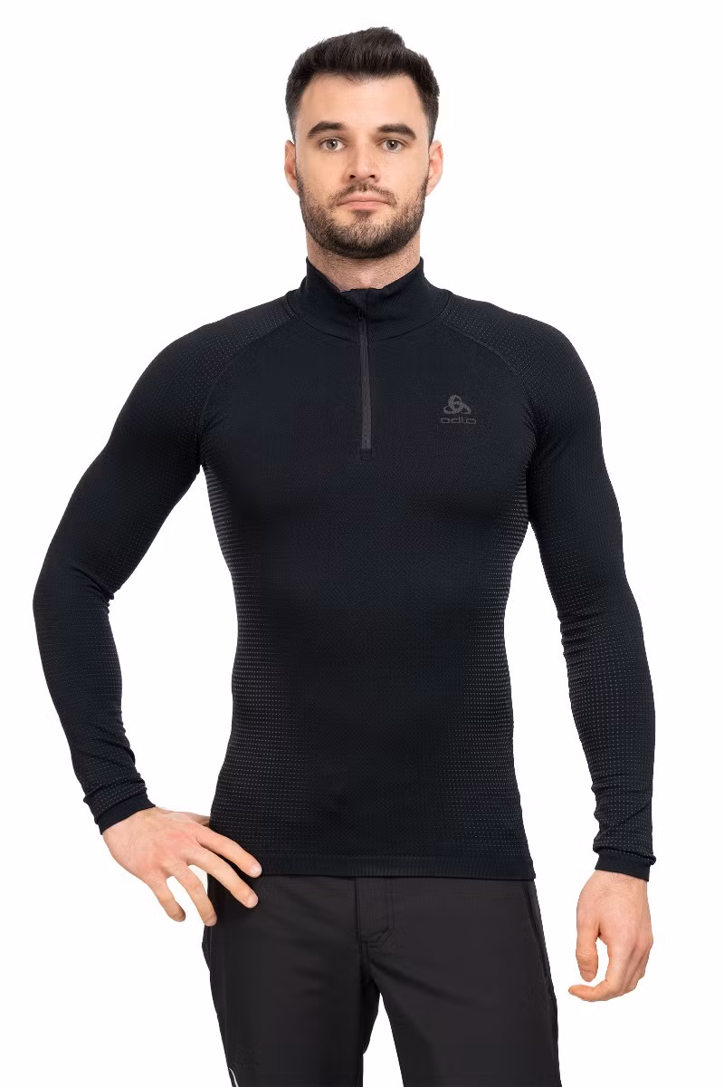 KOSZULKA PERFORMANCE WARM ECO BL TOP TURTLE NECK LS HALF ZIP-BLACK-ODLO GRAPHITE GREY