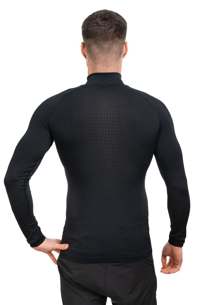 KOSZULKA PERFORMANCE WARM ECO BL TOP TURTLE NECK LS HALF ZIP-BLACK-ODLO GRAPHITE GREY