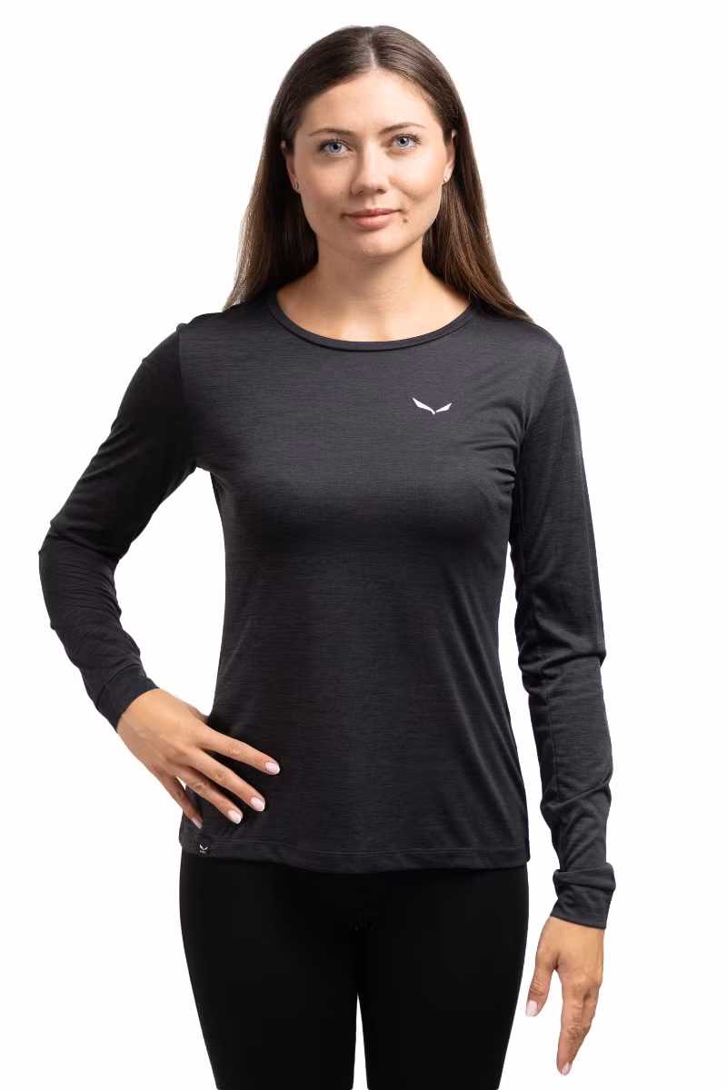 KOSZULKA PUEZ MELANGE DRY LS TEE WOMEN-BLACK OUT MELANGE