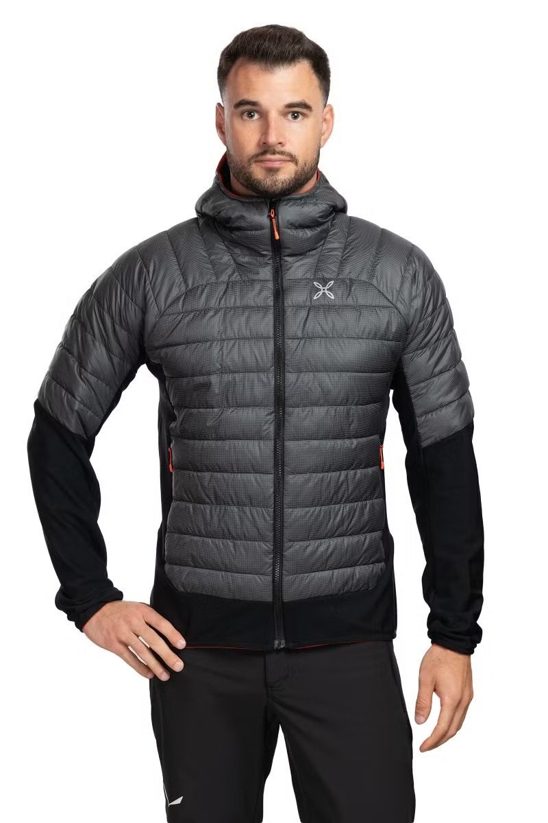 KURTKA PEAK HYBRID HOODED -PIOMBO-ORANGE