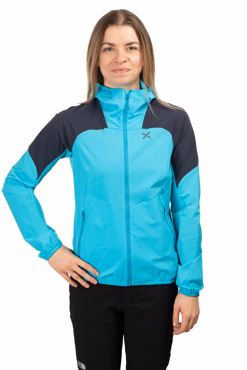 KURTKA RISE HOODED WOMAN-TURQUOISE-GRAPHITE BLUE